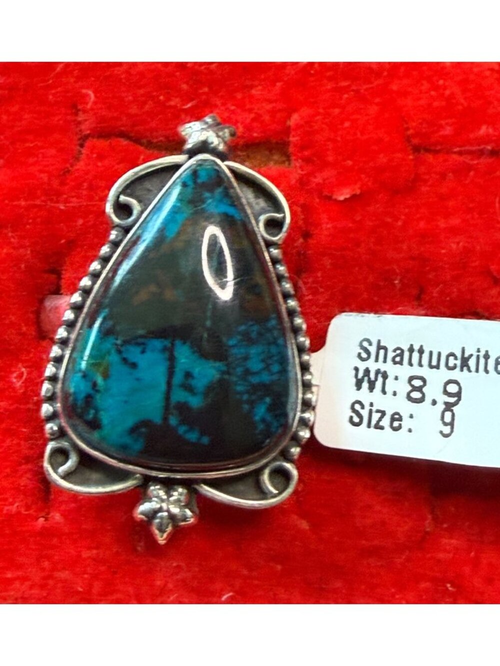 Sterling Silver Shattuckite Ring Size 9 WlOrnate Bezel Setting